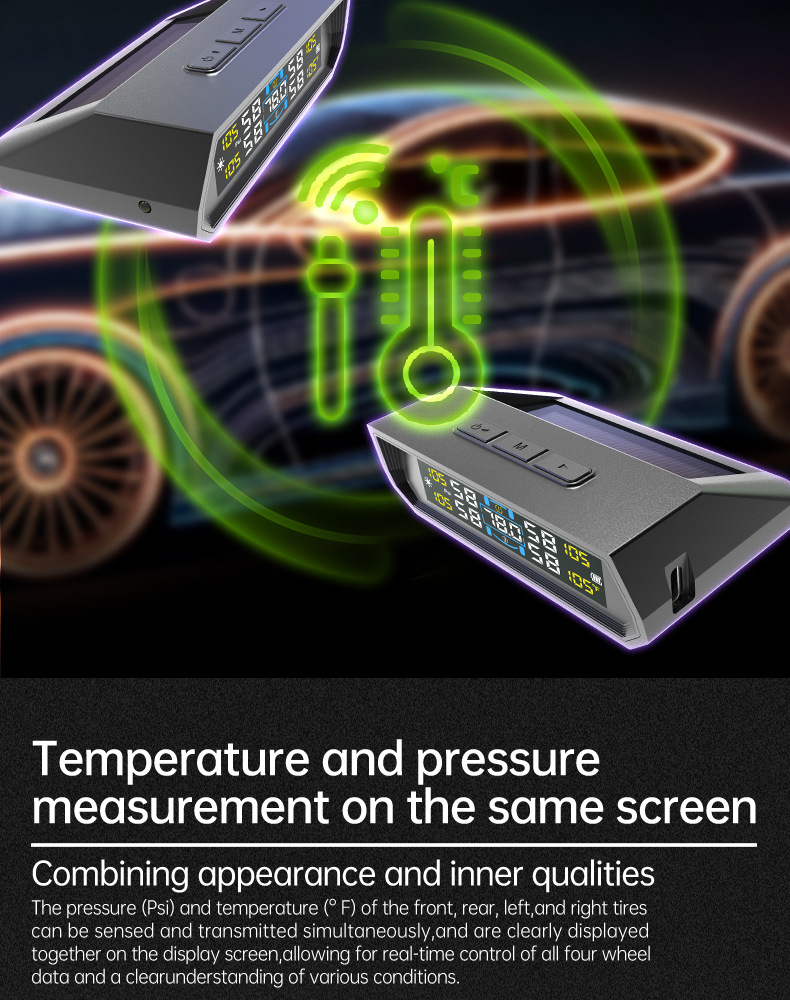 Solar-Powered Tire Pressure Monitoring Tire Pressure Monitor Tpms Tire Pressure Detection Tire Pressure Detector Cross-Border E-Commerce