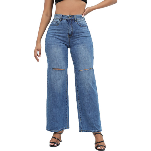 New light-colored women's Cassie turn-up low-waist loose jeans light blue black other