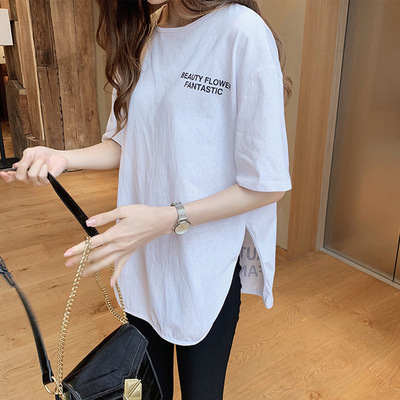 日韩夏季新款时尚字母印花短袖t恤女宽松慵懒上衣半袖体恤打底衫