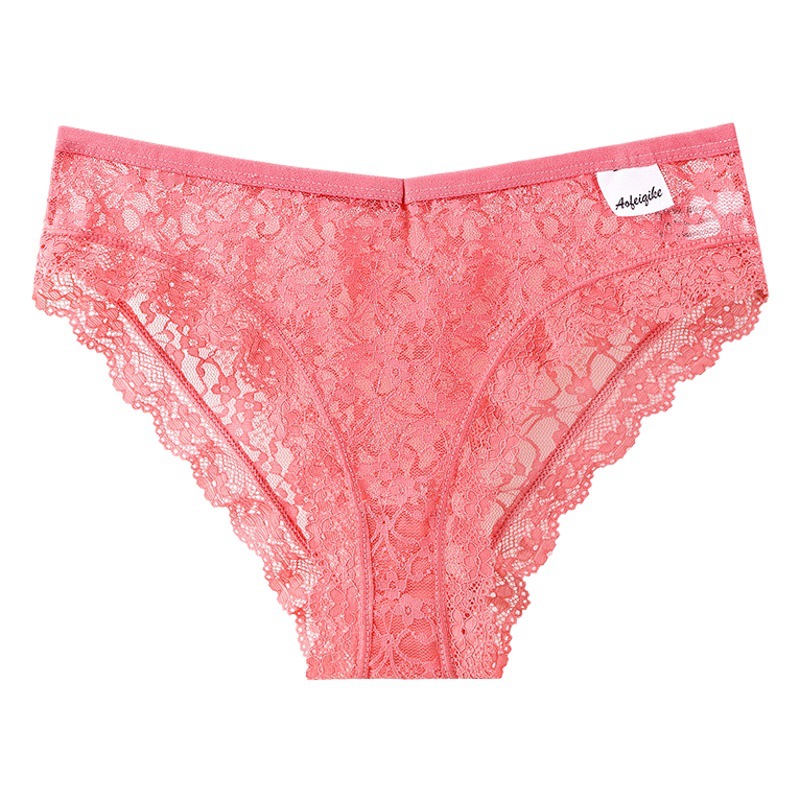 Ropa interior de encaje de las mujeres deseo puro de las mujeres cintura media transpirable sin costuras sexy malla de algodón entrepierna calzoncillos mujeres