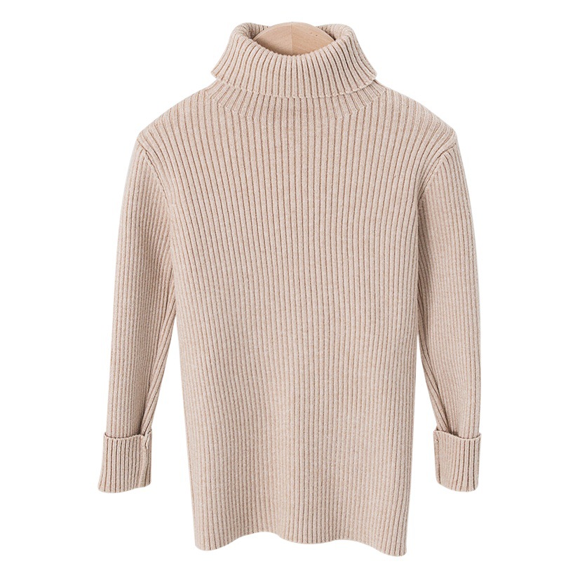 Suéter de cuello alto estilo coreano para niños y niñas, otoño/invierno 2025, capa base de punto, ropa infantil coreana con forro polar.