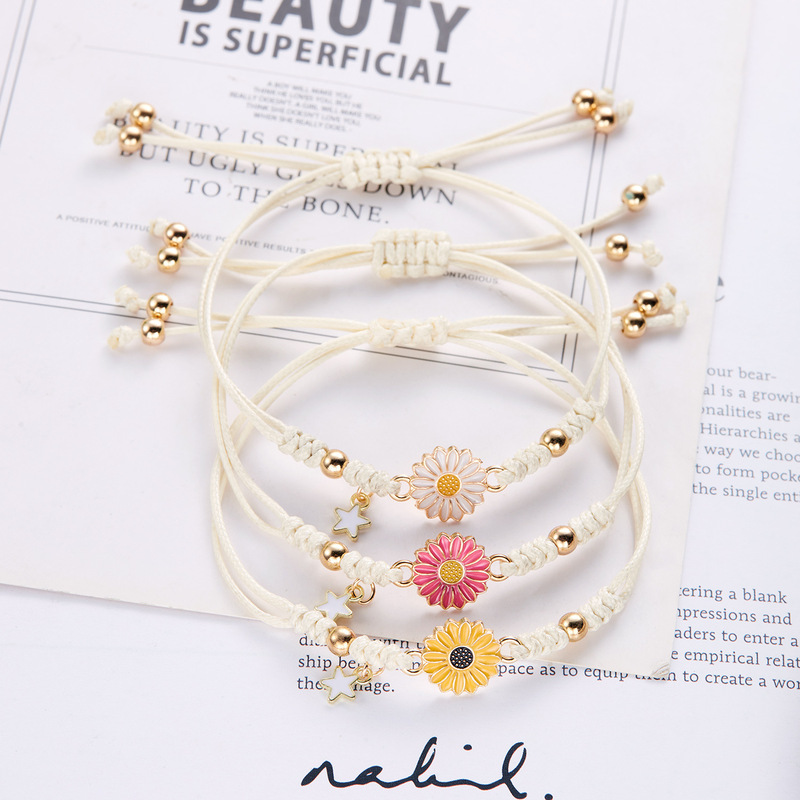 European and American Cross-border New Style Small Fresh Daisy Bracelet Sunflower Bracelet Hand-woven Fashion Flower Bracelet for Women