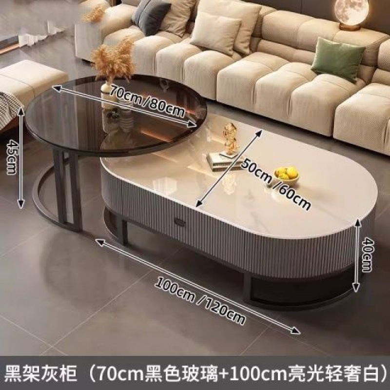 +업그레이드 [블랙 프레임 캣 클로 가죽 그레이 캐비닛] 스노우 마운틴 화이트 슬레이트 + 블랙 유리++