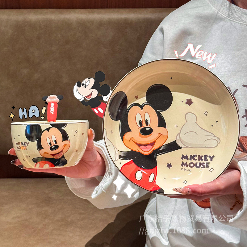 Mickey and Minnie Tableware Rice Bowls Plates Dishes Set for Home Use 2026 New Model High Aesthetic Value Single-Serving Ceramic Bowls and Plates