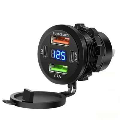 Cross-border fast charging dual USB+PD interface mobile phone car charger for cars and RVs 12-24V with switch and digital display (Mobil şarj cihazları) - pd30w3030fasthary