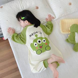 Children's One-Piece Pajamas Spring and Autumn Cotton Girl's Long-Sleeve Anti-Cold Sleeping Bag Baby's Anti-Kicking Climbing Clothes Girls' Home Clothes