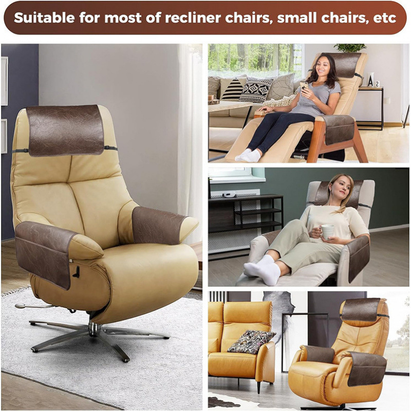 Sofa Headrest Protector With Armrest Storage Pocket Leather_voghion.com