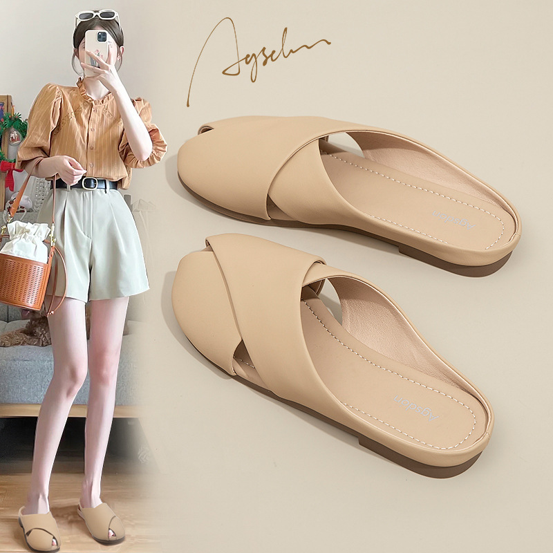 Pantuflas Augu Shiden para mujer, estilo nuevo primavera 2026, sandalias planas francesas elegantes y cómodas, tipo slip-on.