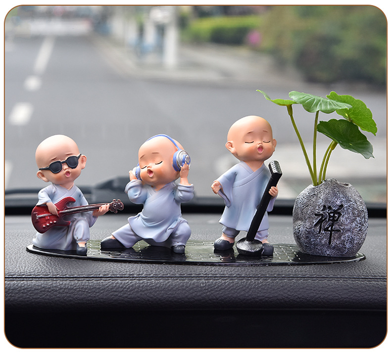 Car Ornaments Car Creative Internet Red Band Little Monk Car Cute Resin Little Monk Decoration Supplies