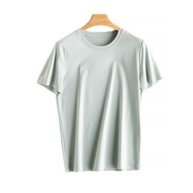 マルベリーシルクシルケットコットンアイスシルケットコットンラウンドネックシルク半袖男性と女性のTシャツ女性2025夏涼しく通気性|undefined