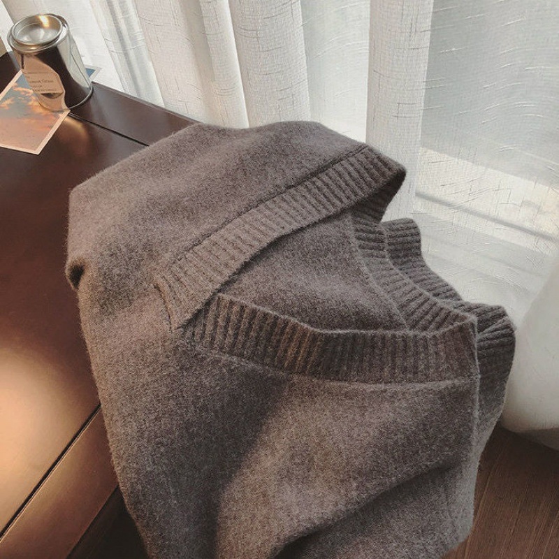 Chaleco de suéter con cuello en V Chaleco de punto sin mangas de estilo coreano de las mujeres simple estilo universitario ropa exterior suelta Chaleco de estilo occidental de moda