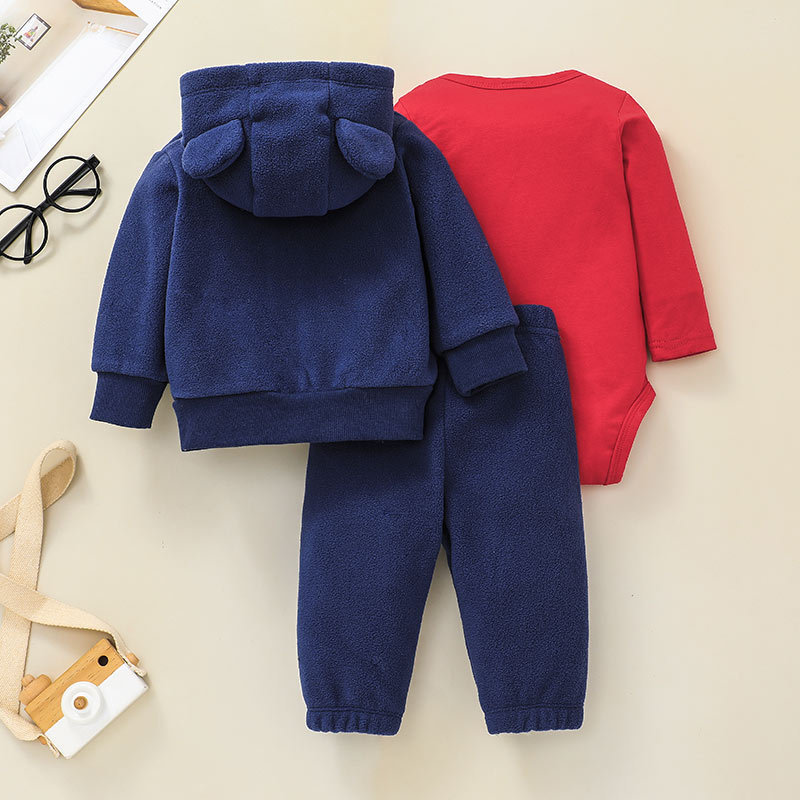 Wholesale Cartoon Bear Ear Shape Long-sleeved Baby Jacket Trousers Romper 3-piece Suit Nihaojewelry display picture 4