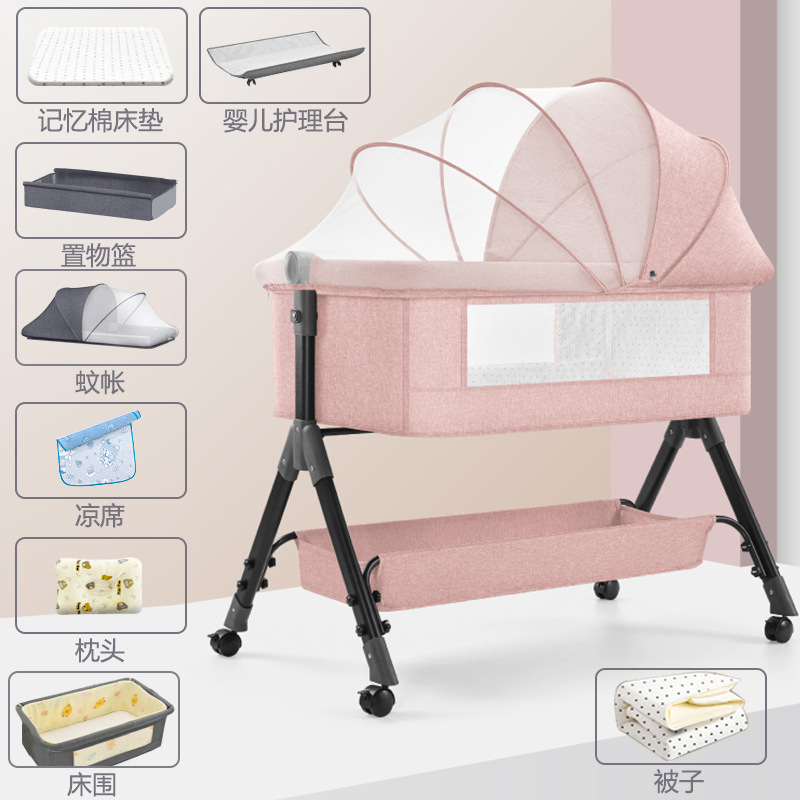 Cuna de bebé Cama lateral Cama de recién nacido Cama grande de costura Cama de cuna para bebé Cama para niños Multifuncional móvil plegable