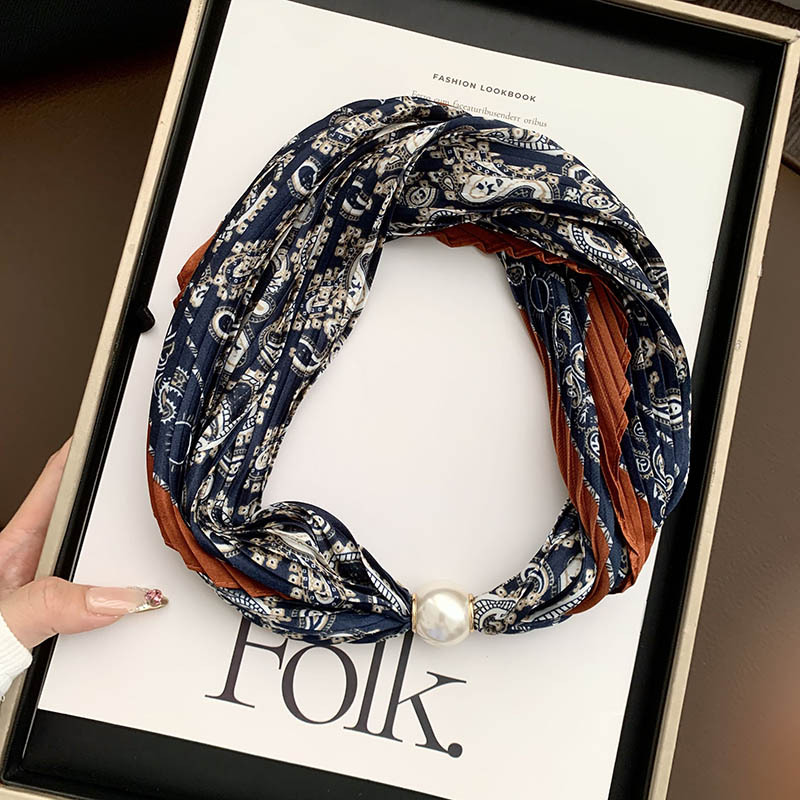 Hebilla de succión magnética collar de perlas bufanda de seda larga y estrecha bufanda de cuello femenino con camisa bufanda fina bufanda de seda plisada bufanda