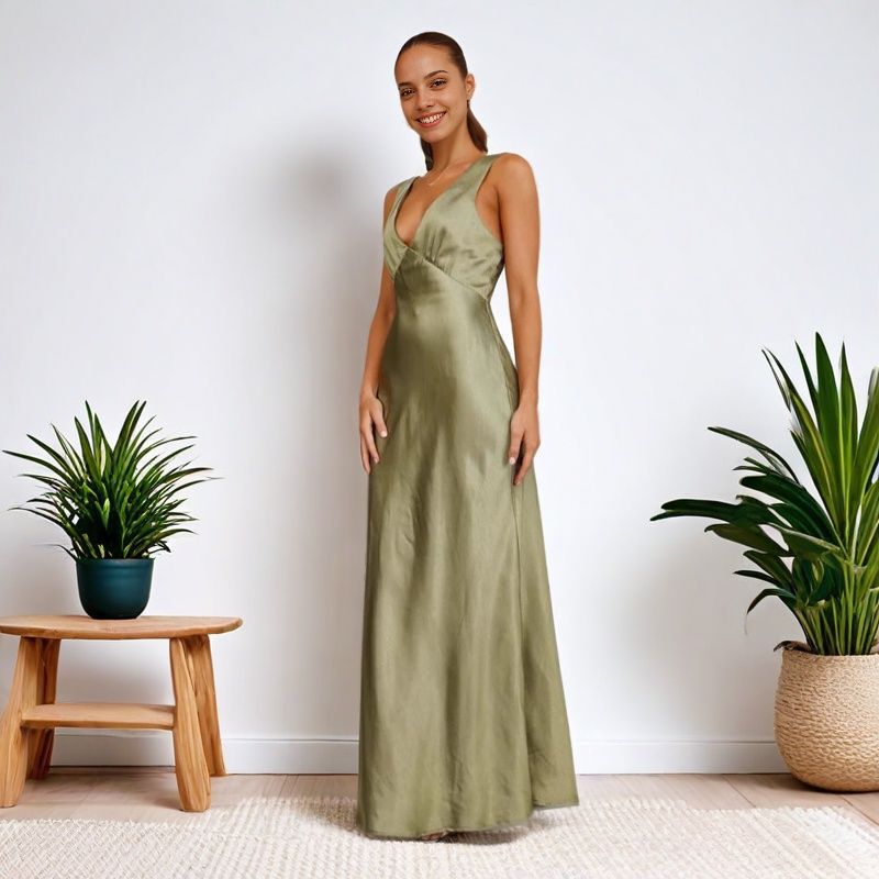 New Simple Dress Amazon European and American Cross-Border Women's Solid Color Long Holiday Style Party Dress Dress