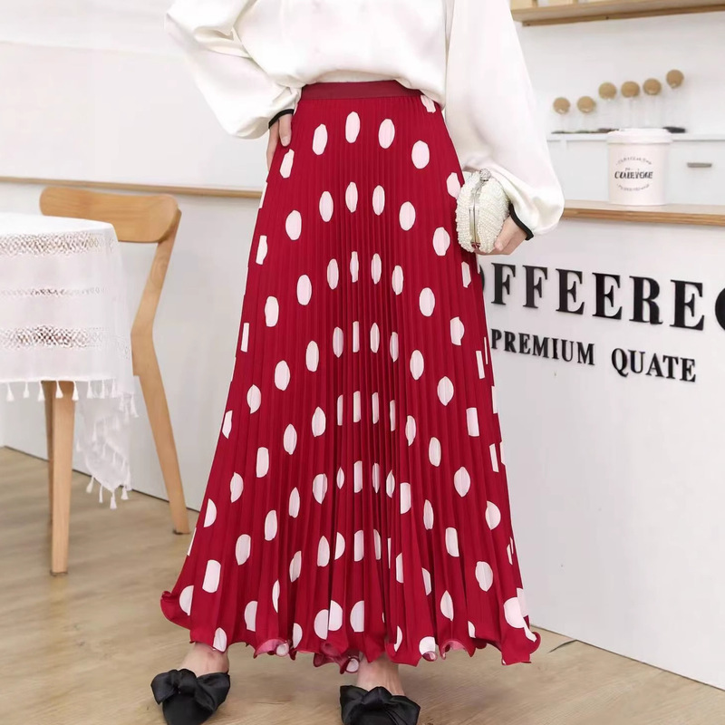 Cross-Border Export Multi-Color Summer New Pleated Polka Dot Skirt Oversized Fashion Chiffon Fishtail Long Skirt 95cm