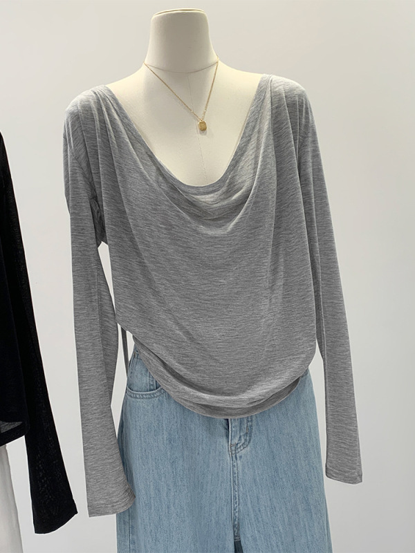 リヨセルテンセルレイジースタイルルーズ襟ルーズ長袖Tシャツ女性用2025新しいスタイルのユニークで超見栄えの良いトップ|undefined