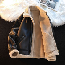 跨境皮毛一体男冬季宽松潮牌加绒加厚棉袄翻领夹克男装羊羔毛铭亦