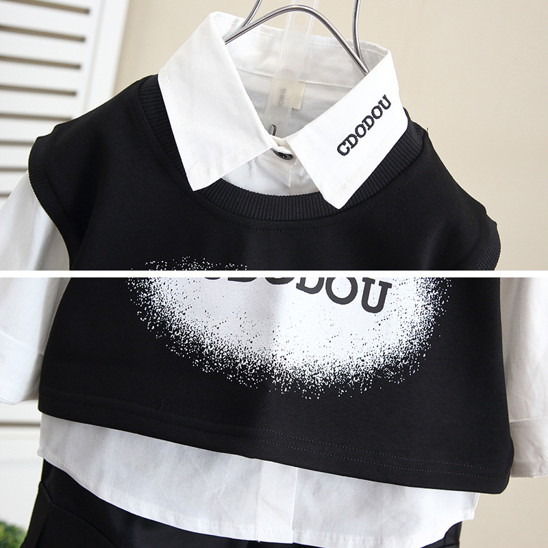 5967 Traje para niños Chaleco coreano de otoño de tres piezas 2025 nuevo bebé primavera y otoño camisa de manga larga marea