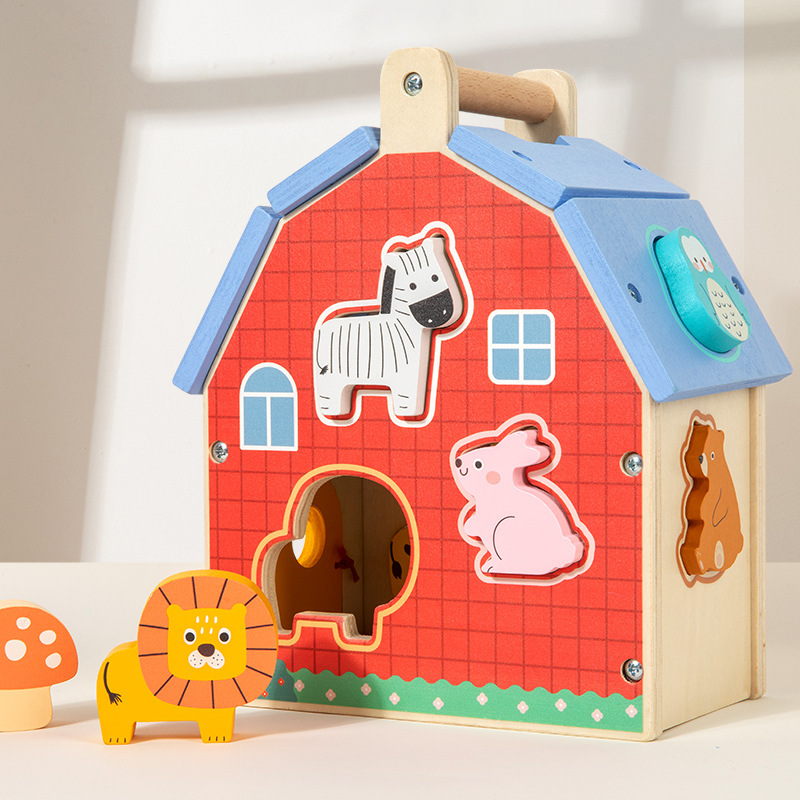 Portable wooden animal matching house educational toy