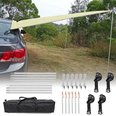camping sunshade pergola outdoor suction – Avtomobil yan çətirləri - beige-33-canopy-2m19mm-aluminum-pole-6-floor-nail-wind-ropes-and-4-suction-cup-set-about-176kg