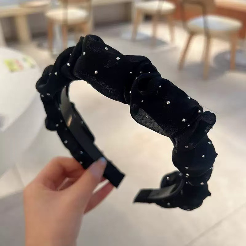 新しいレトロなラインストーンツイストヘッドバンド、ハイエンドでエレガントなヘッドバンド、ヘアピン、女性用インターネットセレブスタイルのつば広ヘアプレス洗顔フープ|undefined