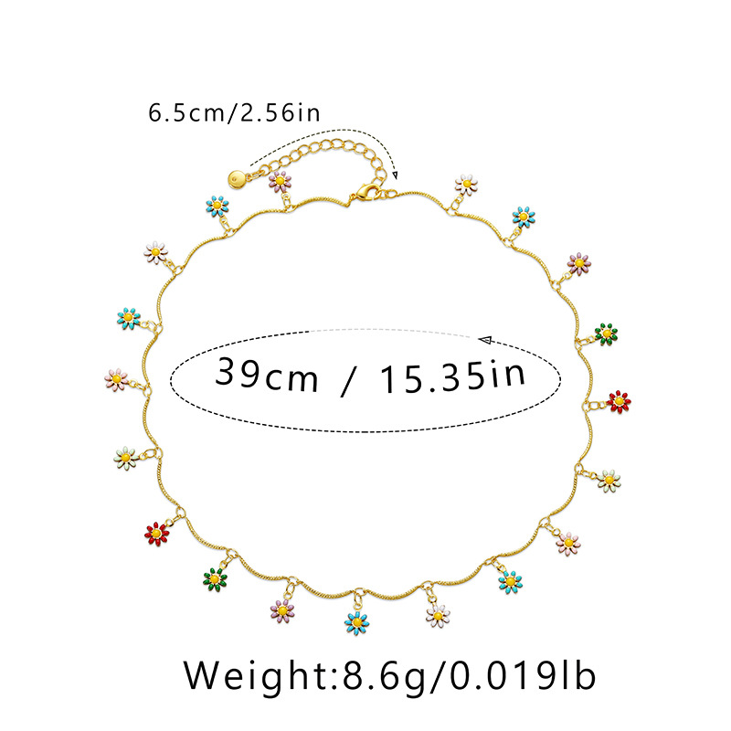 1 Piece Quantity Alloy Copper 18K Gold Plated Enamel Flower Necklace