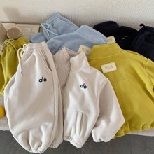 童套装2025秋冬季新款男童女童双面绒刺绣童装贴标套装宝宝两件套