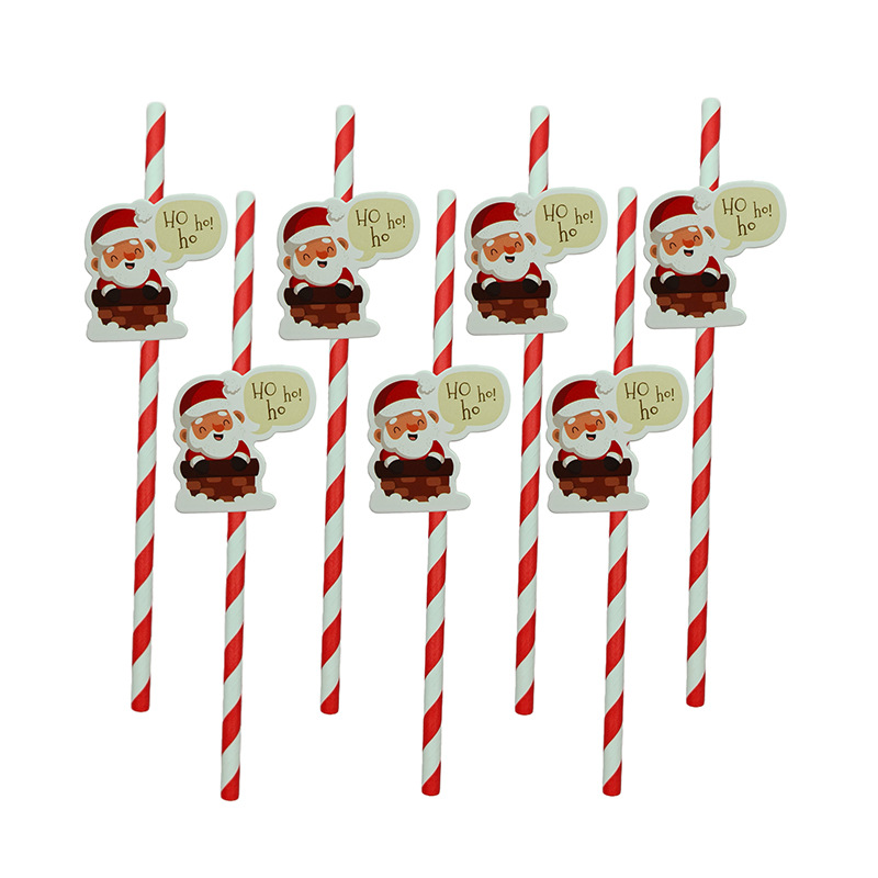 Papel de fiesta de Navidad transfronterizas temática de Navidad desechable postre cóctel de paja decoración