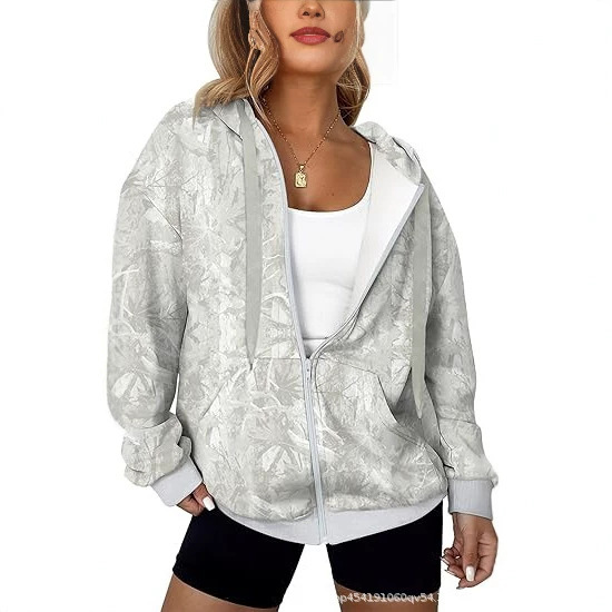 Women's Oversized Lightweight 3D Hoodie with Full Zip, Long Sleeves, and Drawstring Sweatshirt Women's Oversized Lightweight 3D Hoodie with Full Zip, Long Sleeves, and Drawstring Sweatshirt