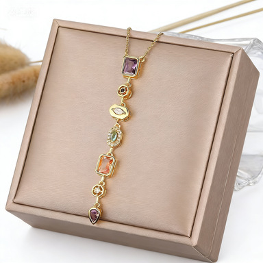 European and American Cross-Border Popular Diamond Fashion Necklace, Geometric Colorful Clavicle Chain, High-End Simple Versatile Niche Exquisite Design