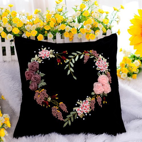 Europea brocado cinta bordado almohada mano DIY material bolsa cojín salón dormitorio flor
