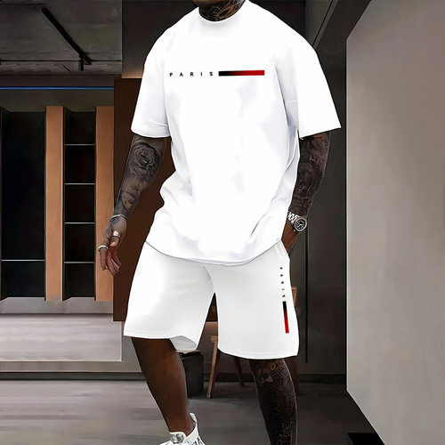 Men's Summer Suit Set for Foreign Trade Independent Store, New Arrival, Printed Fashion Short-Sleeve Short Pants Two-Piece Set Casual Sports