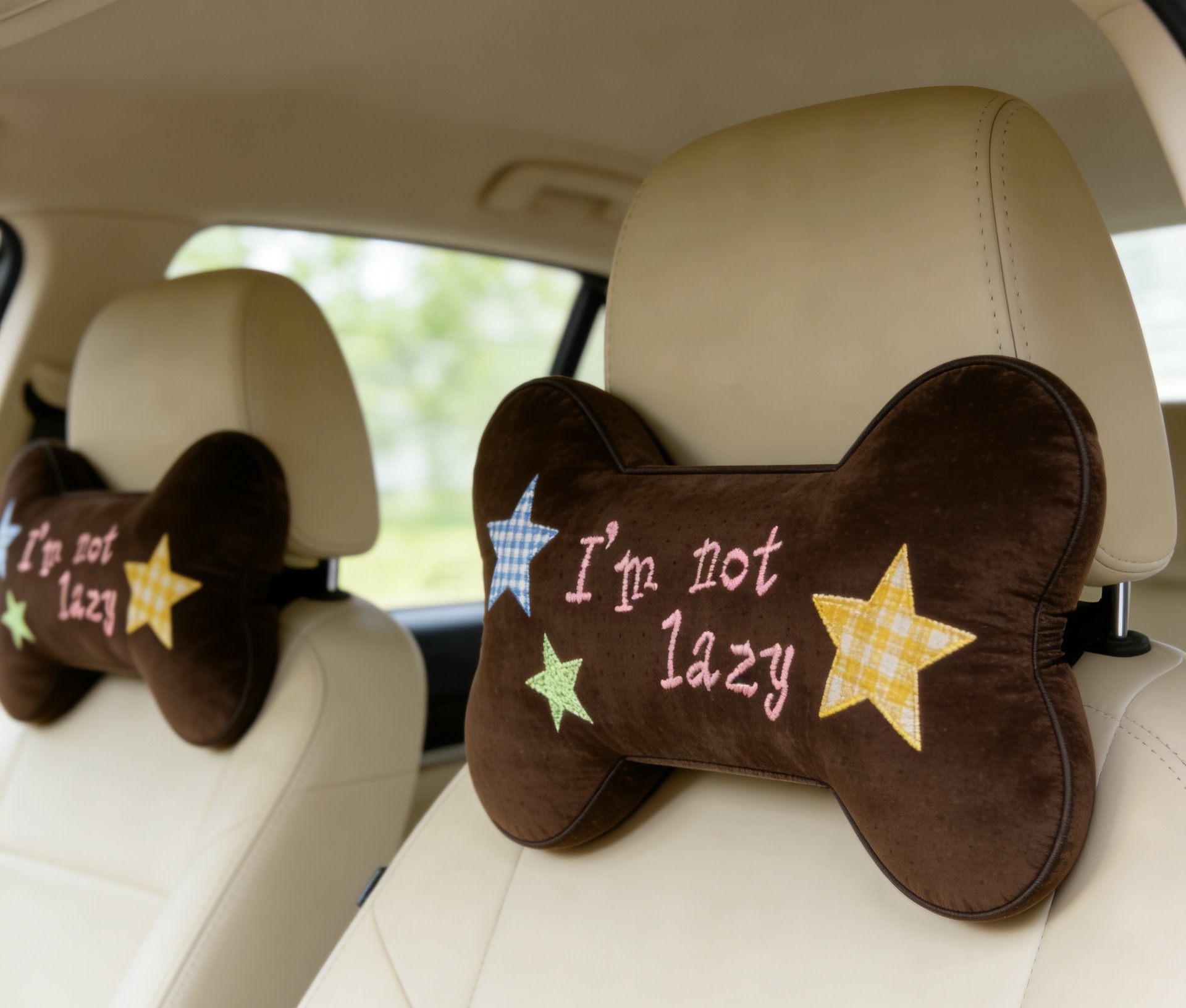 New Dog Car Headrest Bone-Shaped Plush Cartoon Cute Pillow Lumbar Support Doll Car Interior Accessories