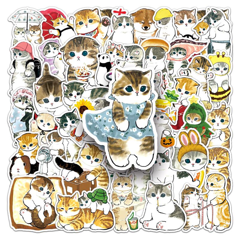 50 hand-painted kitten personality cross-border hot cartoon cute decorative cups skateboard luggage graffiti stickers