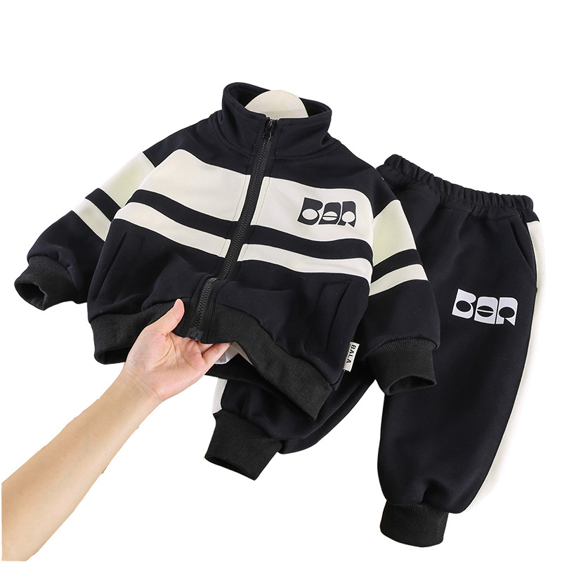 Color Block Knitted 2023 Spring and Autumn New Children's Handsome Sports Two piece Set Boys' Fashionable_voghion.com