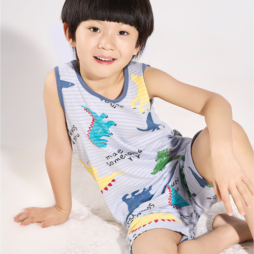 Children's suit summer thin bamboo cotton breathable girls' vest shorts two-piece set  new children's clothing