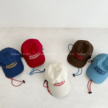 东大门同款儿童亚个性潮流宽檐防晒速干鸭舌帽彩色防风绳遮阳帽子