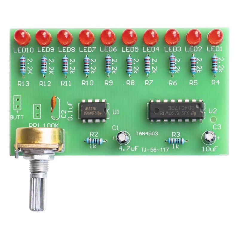 Десятиканальный светодиодный светильник с эффектом текущей воды на базе NE555+CD4017, комплект для самостоятельной сборки, электронный набор для производства TJ-56-117