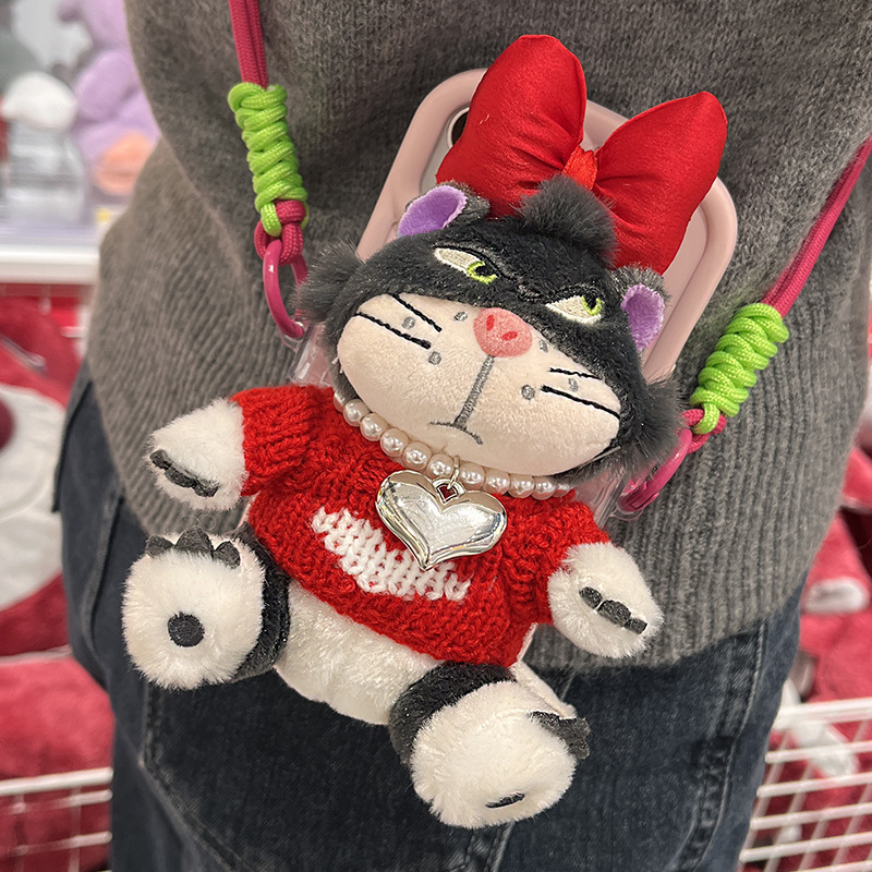 ルシファーの猫の漫画の携帯電話のバッククリップのひものぬいぐるみのペンダントの殻の斜めのショルダーはチェーンにまたがって車をかけることができます。|undefined