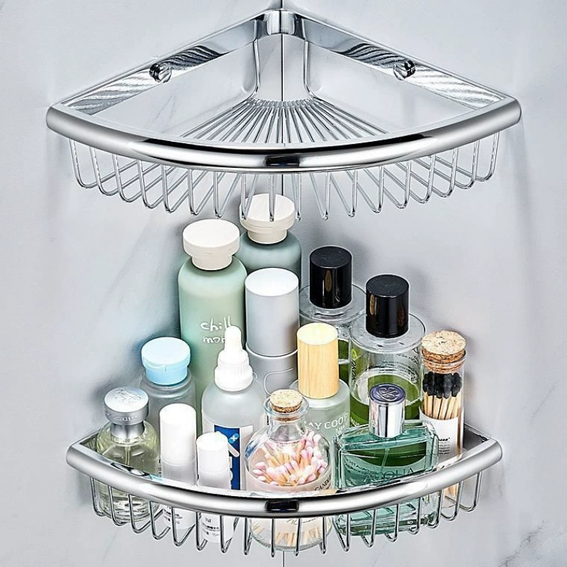 304 stainless steel bathroom corner rack triangle basket bathroom double-layer storage rack three-layer wall hanging hanging parts