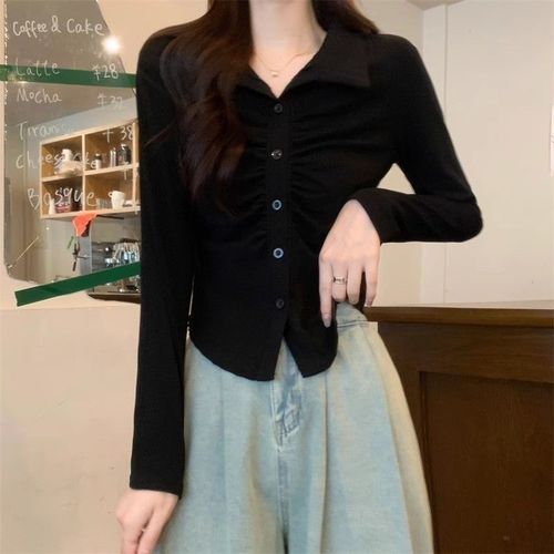 Pure Desire Windy Sensual Pleated 2025 Unique Design Slimming Versatile Waist-Tightening Long-Sleeve Women's Shirt Top