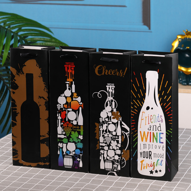 创意精美酒瓶印物节日礼品酒袋放置便捷式购物纸包装酒袋现货