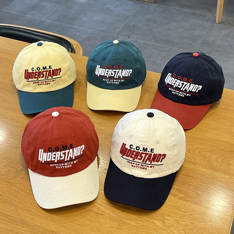 Sombrero de alta calidad mujer pareja contraste color medio suave superior gorra de béisbol primavera y verano estilo coreano carta bordado color a juego gorra de pico Masculino