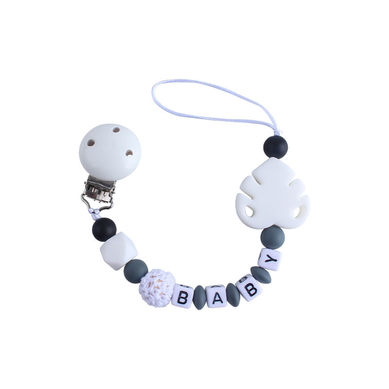 Bebé suministros DIY creativo Hemu chupete clip de nombre del bebé calmante hoja de silicona chupete Cadena de juguete