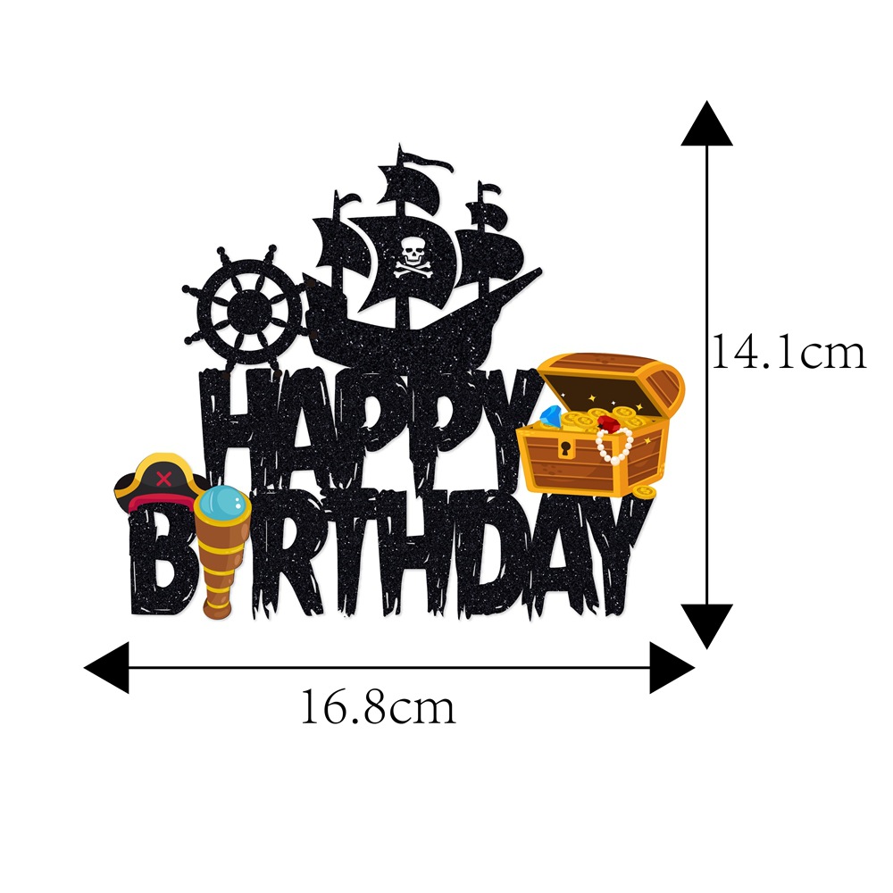 Pirata tema cumpleaños fiesta decoración tirar bandera cumpleaños pastel tarjeta inserción niño cumpleaños escena diseño tirar flor
