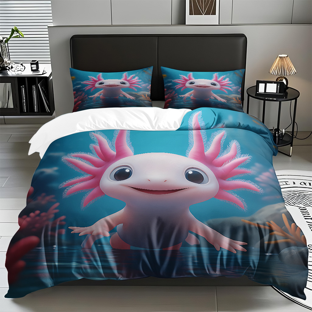 TEMU / JIT Amazonas transfronterizo varios animales marinos patrón 3D impresión digital colcha colchón kit de almohada