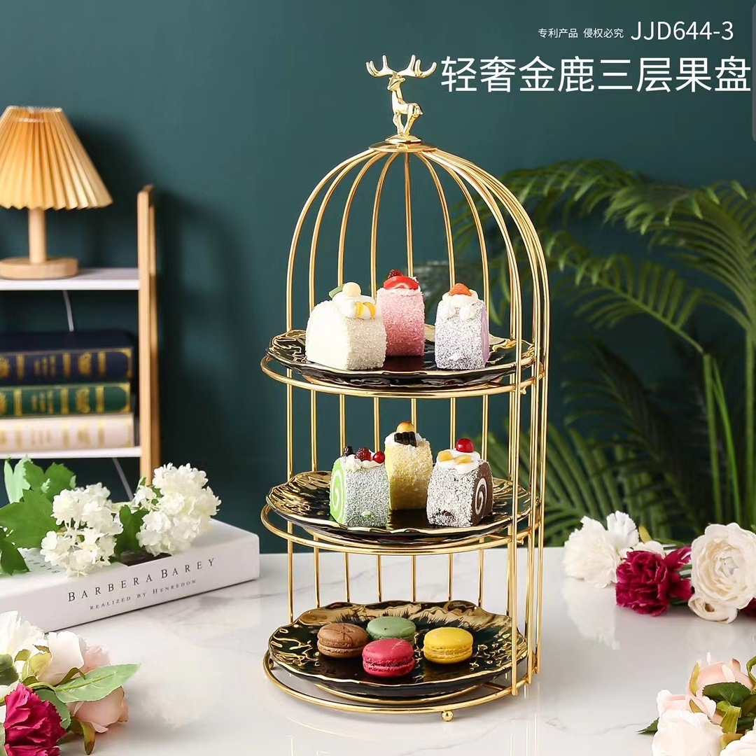 Estilo europeo de cerámica multi-capa plato de fruta creativa sala de estar casa tarde té caramelo postre estante postre pastel bandeja image 2