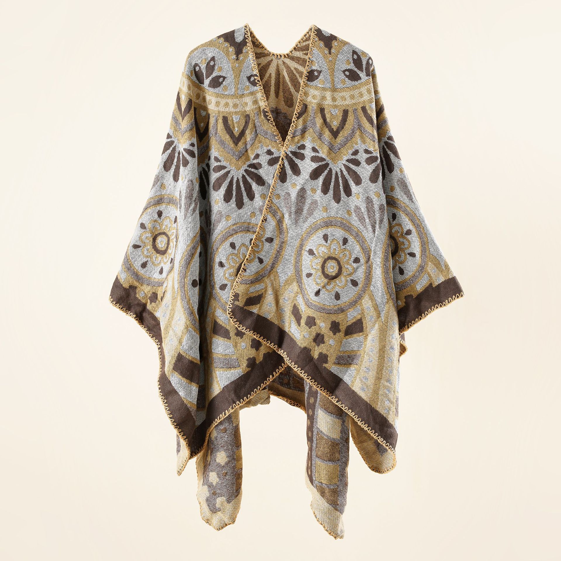 Abrigo chal mujer Otoño e Invierno moda calle Flor geométrica cardigan Otoño e Invierno capa larga Otoño e Invierno