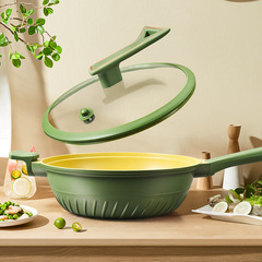 Household wok, medical stone non-stick pan, kitchen fume-free wok, gift pot, three-piece pot set wholesale